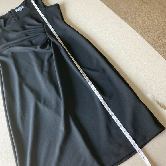 Shelby & Palmer Sheath Dress Women Size 16 Black Stretch Knit Ruched Cap Sleeve - Picture 10 of 12
